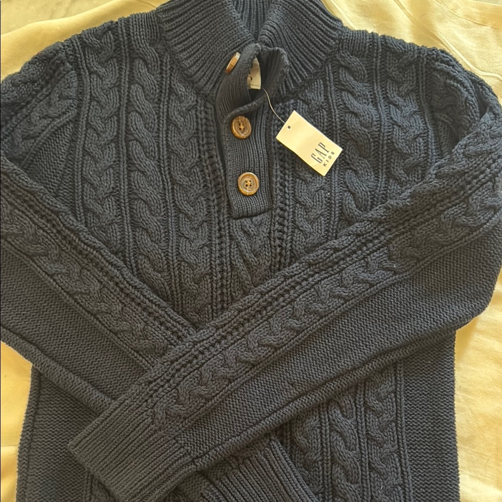 GAP boys Navy Cable Zip-Up Sweater with Wooden Buttons